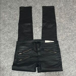 Women’s Rag & Bone Black Low-Rise Coated Skinny Jeans with Zippers